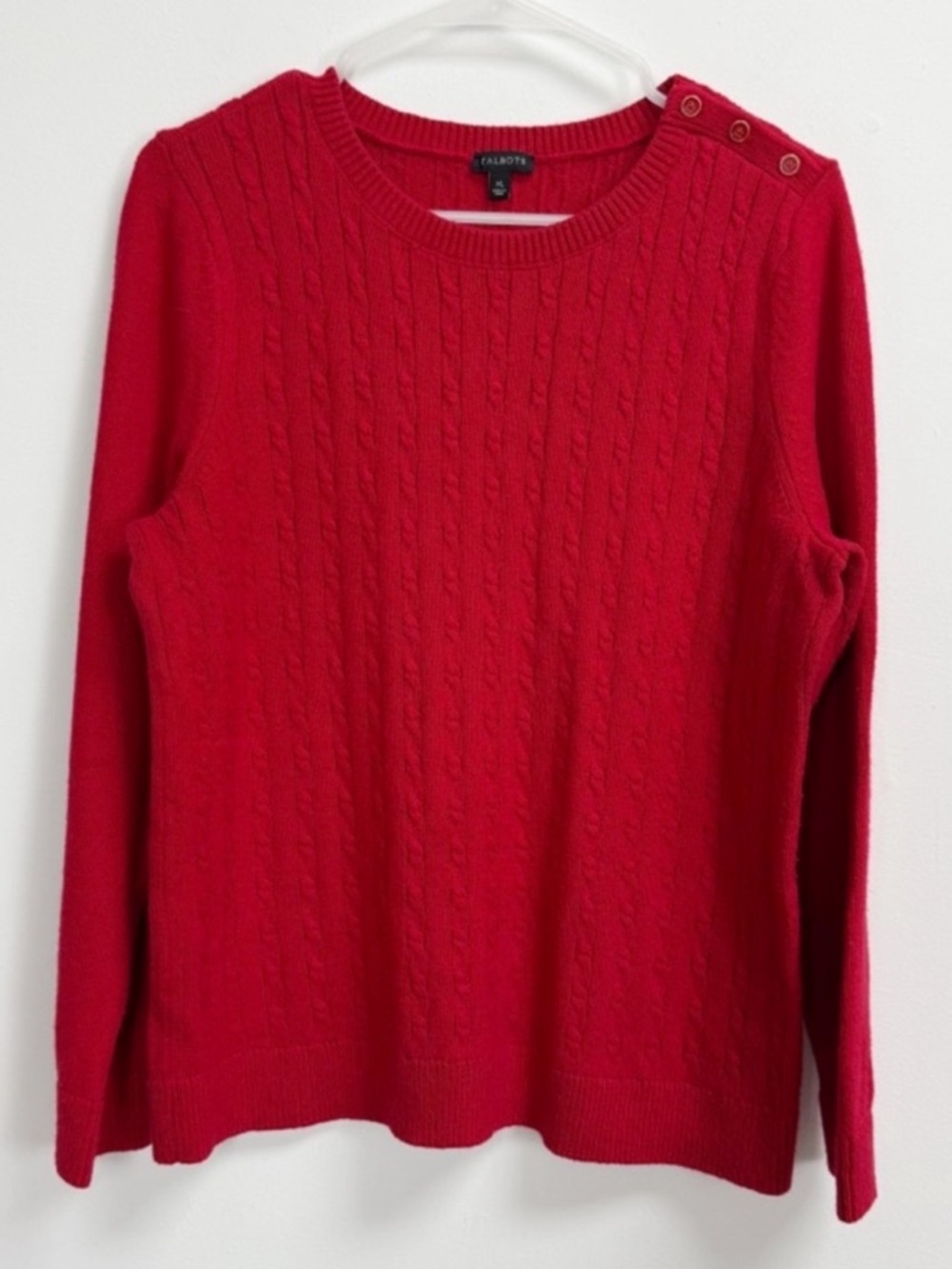 Talbots Cableknit Sweater Womens XL Red Knit Button Shoulder Cotton Blend